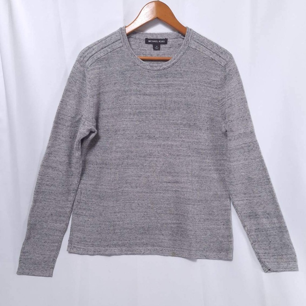 Michael‎ Kors Wool Blend Pullover Mens M Gray Crew neck Knit Sweater Long Sleeve